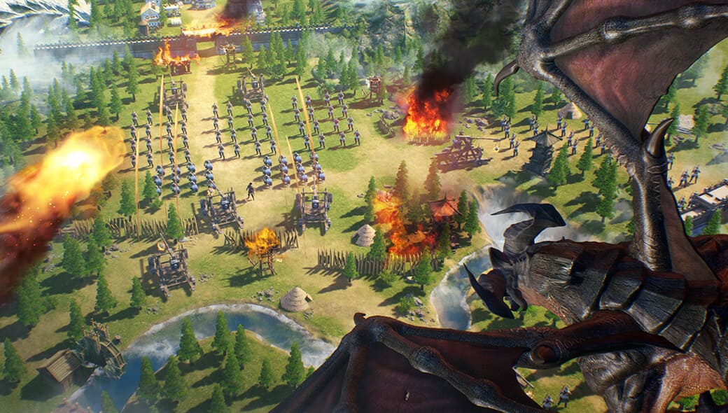 Screenshot ufficiale di King of Avalon con battaglia e draghi
